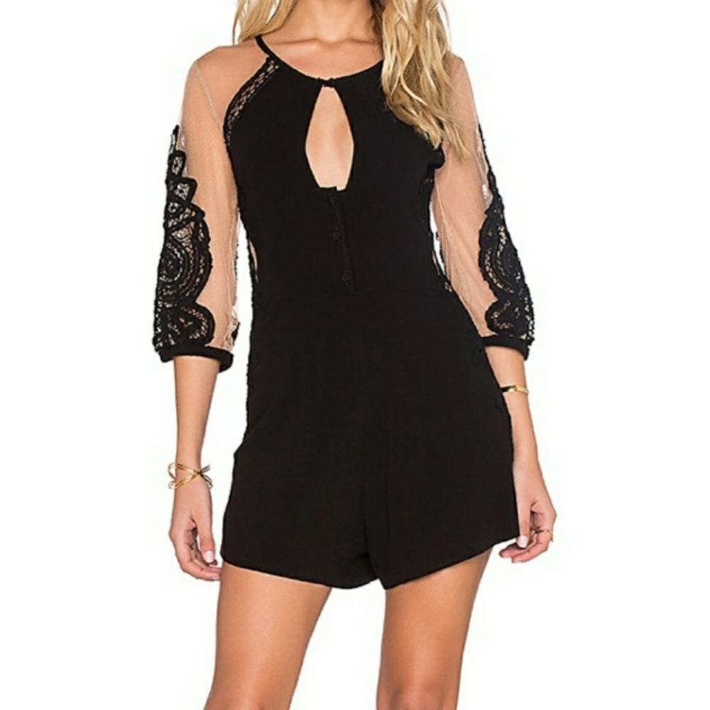 For Love & Lemons Valentina Black Lace Romper S